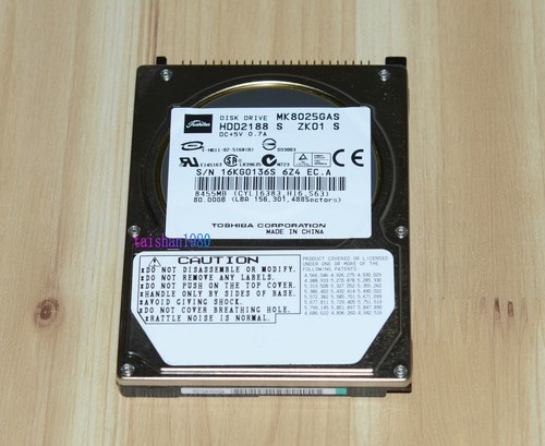 TOSHIBA MK8025GAS 80 GB HDD 2.5" 8 MB 4200 RPM IDE Laptop Hard Disk Drive - Afbeelding 2 van 3