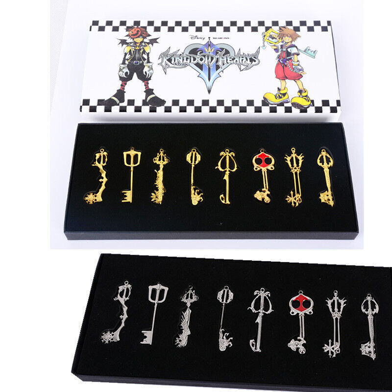 8pcs Set Kingdom Hearts 2 Keyblade Necklace Pendant Keychain