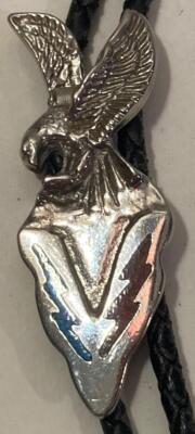 Vintage Metal Bolo Tie, Nice Silver Arrowhead and Eagle Design, Red an