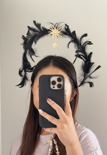 Women Black Feather Sun Celestial Angel Gothic Halo Headband Tiara Fascinator - Bild 9 von 9