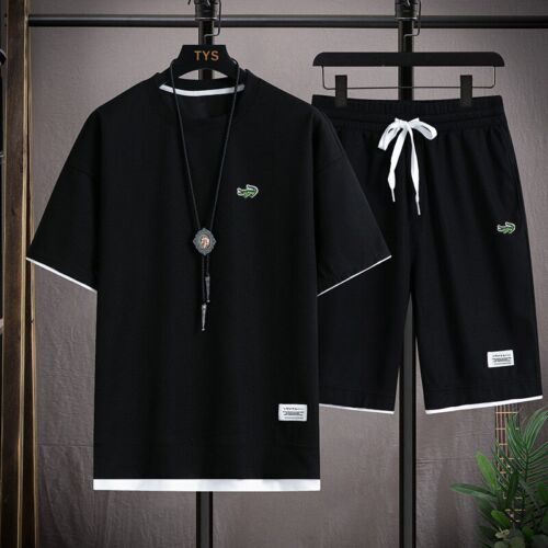 Herren Zweiteiliges Set Leinen Stoff Freizeit T-Shirt und Herren Sportanzug Mode - Bild 15 von 26