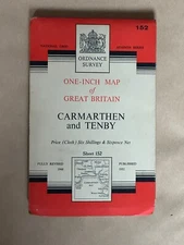 OS Ordnance Survey One Inch Cloth Map, of  Carmarthen & Tenby,  no 152,  1952