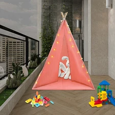 Children's Indoor Playhouse Play Tent With Light for 1-3 Kids Pink Tent For Kids