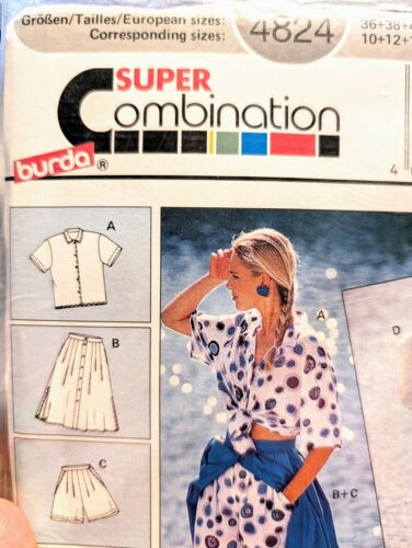 Burda 4824 Sizes 10-22 Button Front Pleated Skirt, Shorts, Button Cardigan Kit - Picture 3 of 13