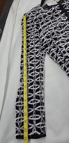 VTG Laurence Kazar NY BLACK SILVER Silk Beaded Sequin Evening Jacket Blazer S - Picture 7 of 12