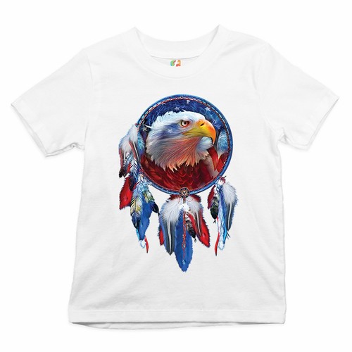 American Bald Eagle Dreamcatcher Youth T-shirt Native American Patriotic Kids - Picture 1 of 29