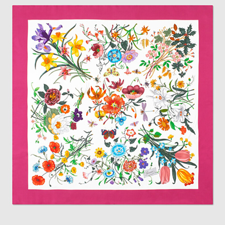 GUCCI スカーフ ホワイト/レッド New Gucci Unisex Scarf Classic Flora Print White Multicolor