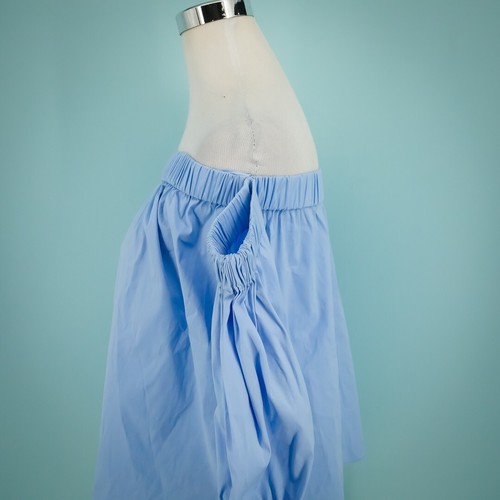 Milly Size Small S Blue Poplin Off the Shoulder Crop 3/4 Elbow Sleeve Cotton Top - Picture 2 of 5