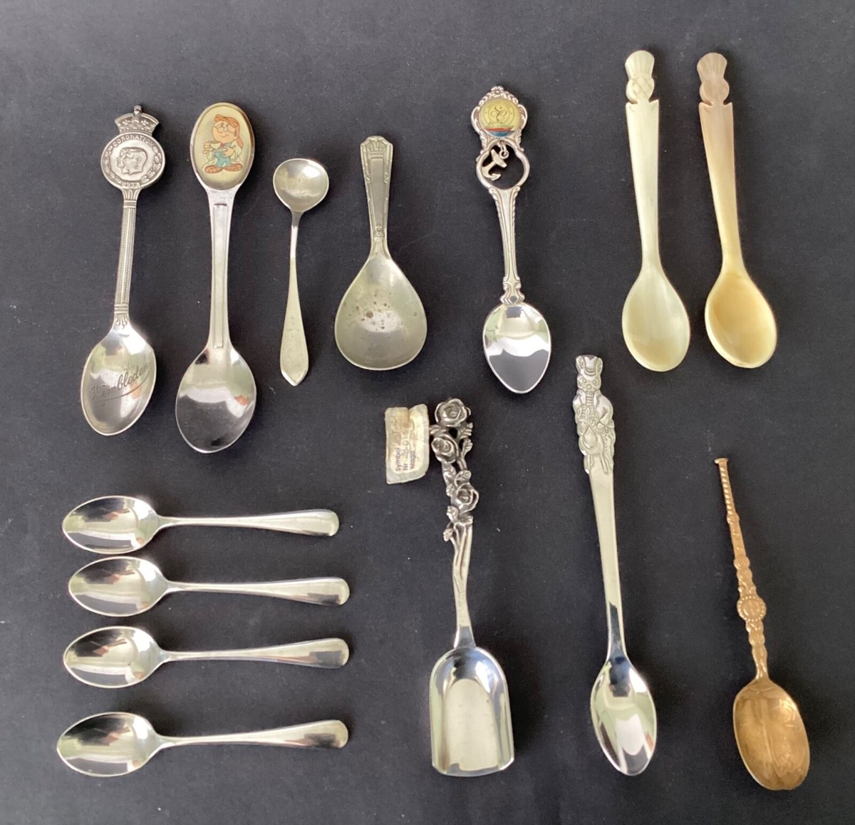COLLECTION OF 14 DIFFERENT SPOONS ANOINTING SPOOM 1937