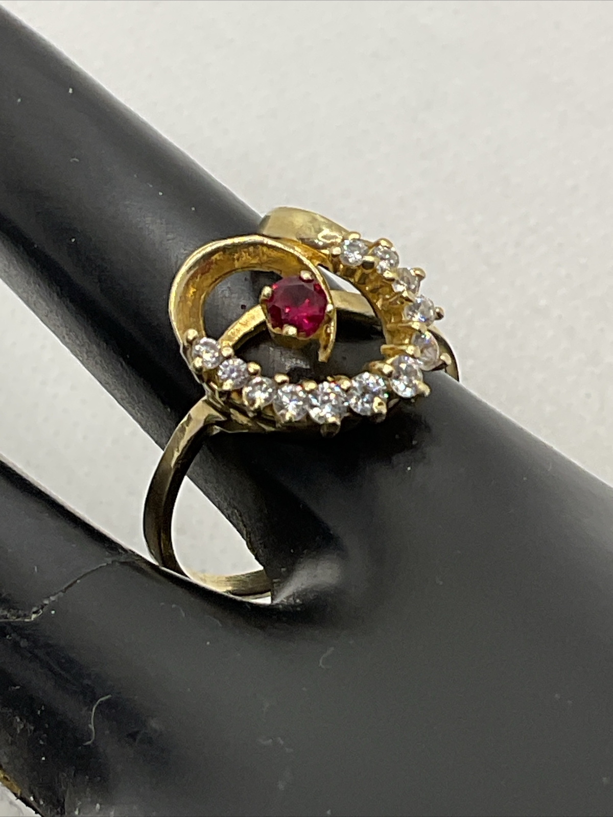 ELEGANT Solid 14K Yellow Gold Created Ruby & Whit… - image 11