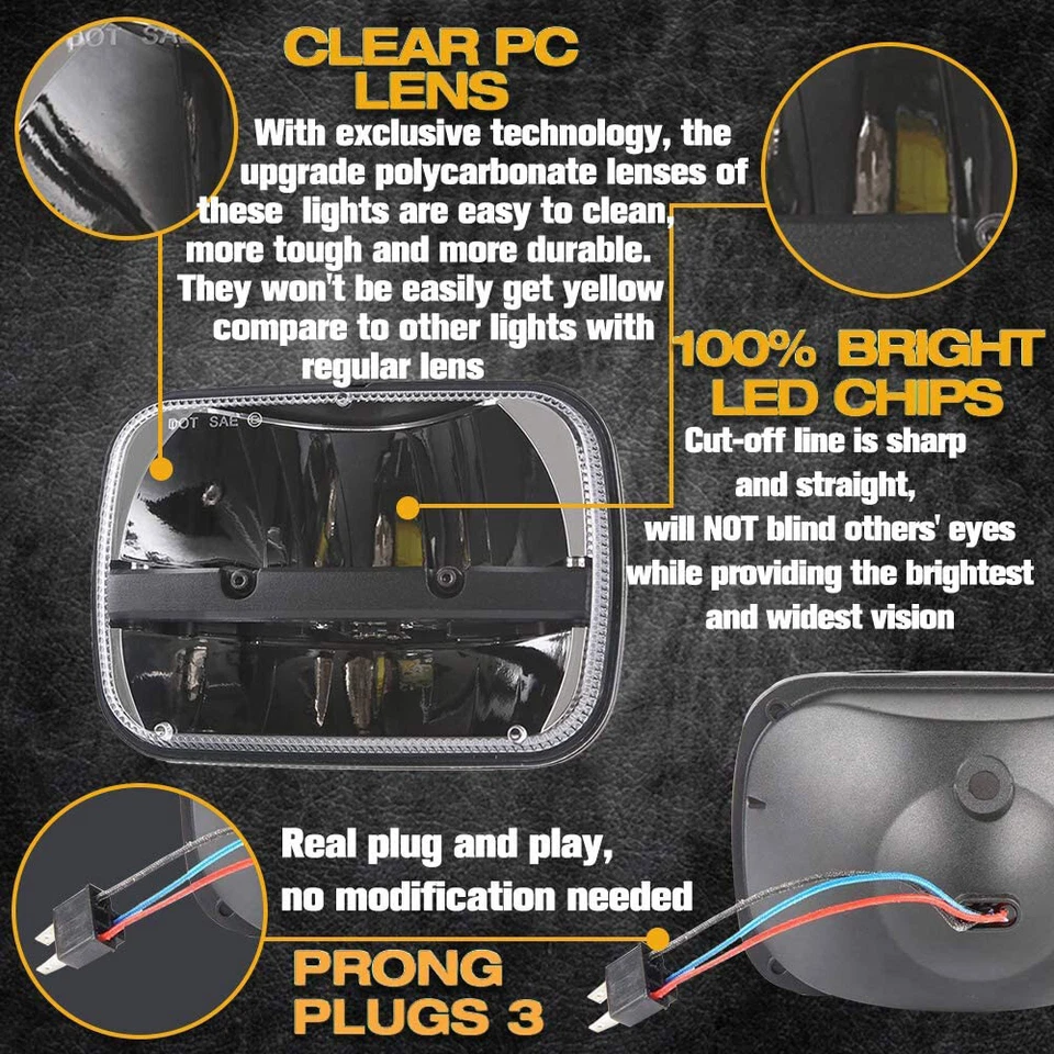 Par de faros LED de haz alto/bajo DOT 7x6 5x7 para Chevrolet Corvette 1984-1996 Foto 3 de 4