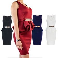 Abito da donna vestito vestitino elegante peplum dress senza spalline gonna sera