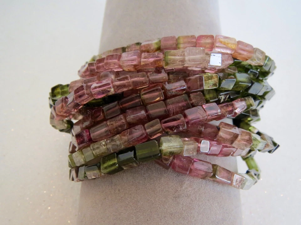 Многожильный розовый, зеленый и арбузный ТУРМАЛИН витой надежном браслет 7,5» L - Изображение 3 из 4