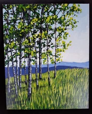 Colorado Springtime Aspens acrylic by P. Baker with Certificate of Authenticity