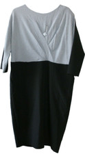 MAXARA stretch dress.Size Large.Grey lurex shimmer top.Black.Zipper.Belted.NEW.