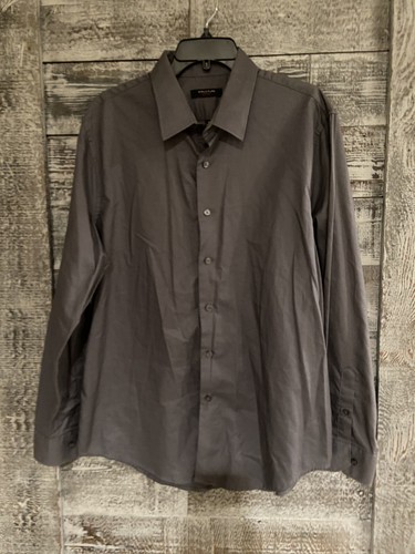 Structure Slim Fit Long Sleeve Collared Dress Shirt Gray SZ XL 17-17 1/2 34-35 - Picture 2 of 7