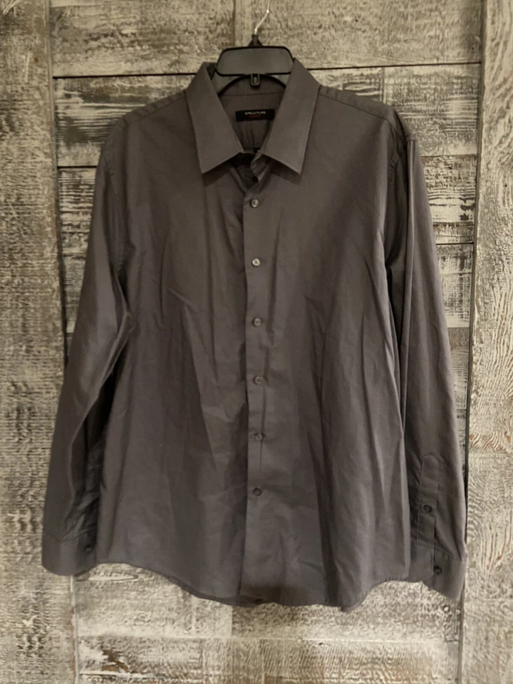 Structure Slim Fit Long Sleeve Collared Dress Shirt Gray SZ XL 17-17 1/2 34-35  - Image 2 of 4