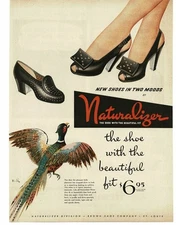 1945 Naturalizer Shoes for Women Open-toe Pheasant art Vintage Print Ad