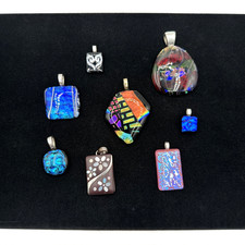 Handmade Fused Dichroic Glass Pendants LOT of 8 Beautiful Artisan Made Costume