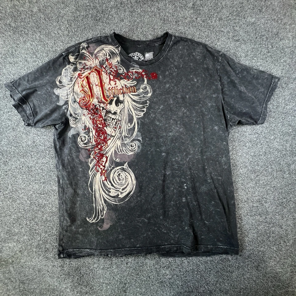 Camiseta Affliction Red Skull Live Fast 3XL para hombre negra lavado ácido Foto 2 de 4