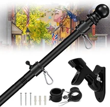 Flag Pole Kit for outside House 6Ft Stainless Steel Black Garden Yard Truck Boat