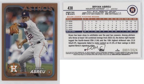 2024 Topps Series 2 Gold 1/2024 Bryan Abreu #438 06n6 - Picture 3 of 3