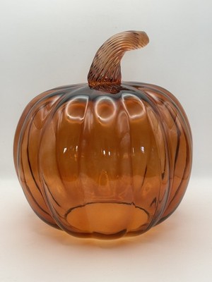 Großer Bernstein Orange Kunst Glas Kürbis Herbst Herbst Ernte Halloween Tischdeko
