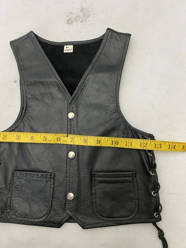 Leather Motorcycle Vest Kids Medium Black Genuine Leather Snap Front Lace Sides - Picture 5 of 6