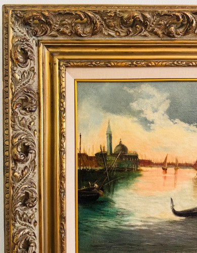 Letrero de principios del siglo XX de A. Belardinelli lienzo al óleo Venecia marco único pintura - Imagen 4 de 16