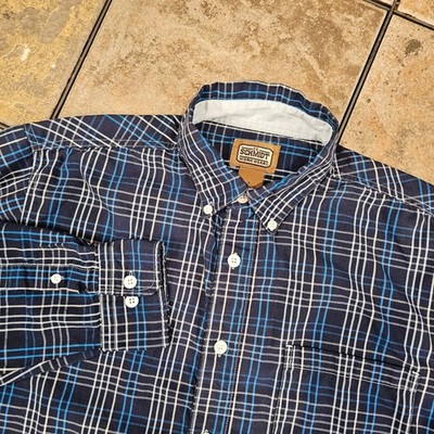 C.E. Schmidt Mens Blue Plaid Long Sleeve Button Down Work Shirt Size Large