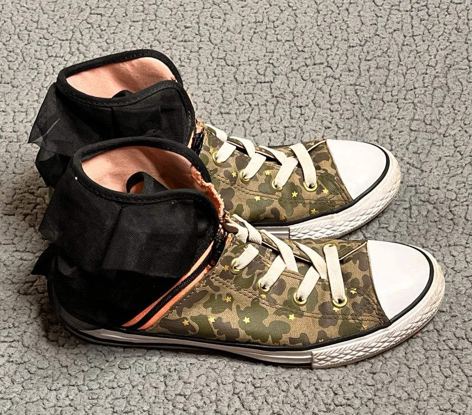 Tênis Converse Block Party High Top Camuflado Meninas Grandes Tamanho 3 Verde E Rosa - Imagem 2 de 4