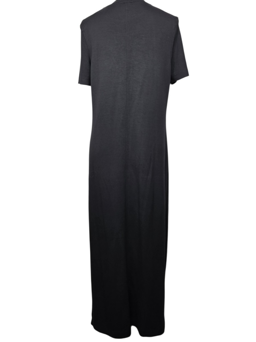 Varley Hattie Maxi Dress Black Jersey Knit Short Sleeve Slit Size M | eBay
