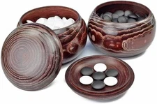 High-quality Hyuga clam go stones (thickness 7.0mm) with Chestnut Go Bowl s Igo