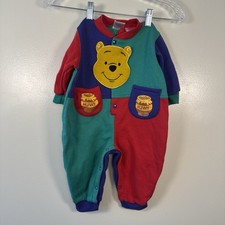 Vintage Disney Kids Winnie The Pooh Colorblock Romper Size 12 Months Long Sleeve