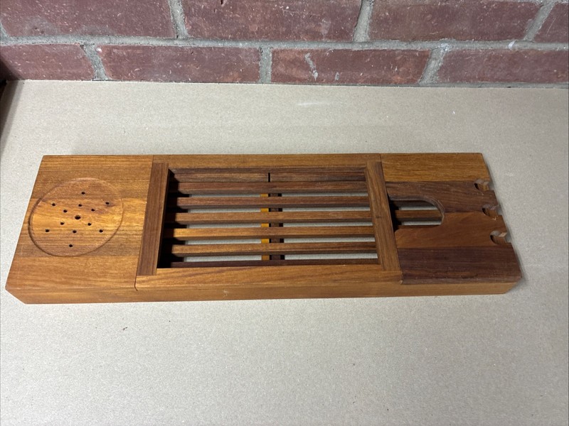 Vintage MCM Teak Wood Bath Caddy Tray