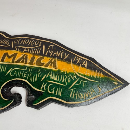 Jamaica carved wood sign island map art primitive rustic signed MRH W Prince - Picture 3 of 11