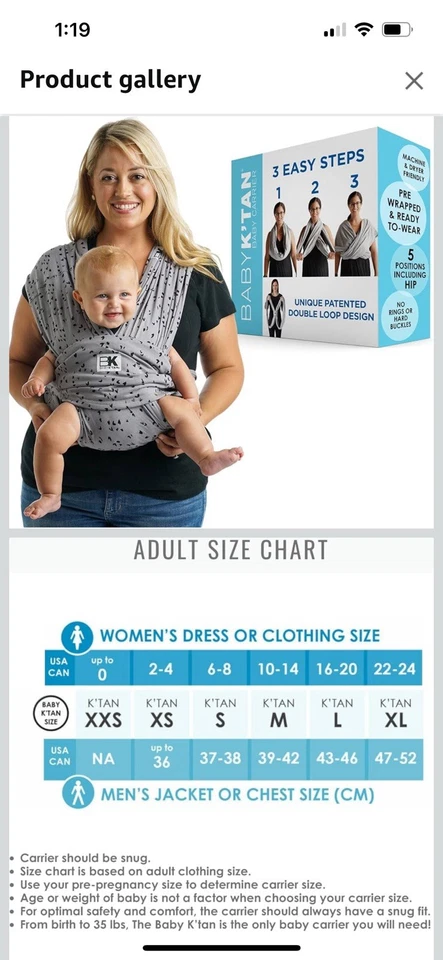 Portabebés K'tan Original Talla Mediana, Gris Corazón Foto 3 de 4