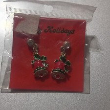 Holiday Bell Dangle Earrings Red Green Gold Enamel Christmas Fashion