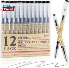 Black Gel Ink Pens, 0.35Mm Extra Fine Point Tip Smooth Writing Pens Ballpoint, J