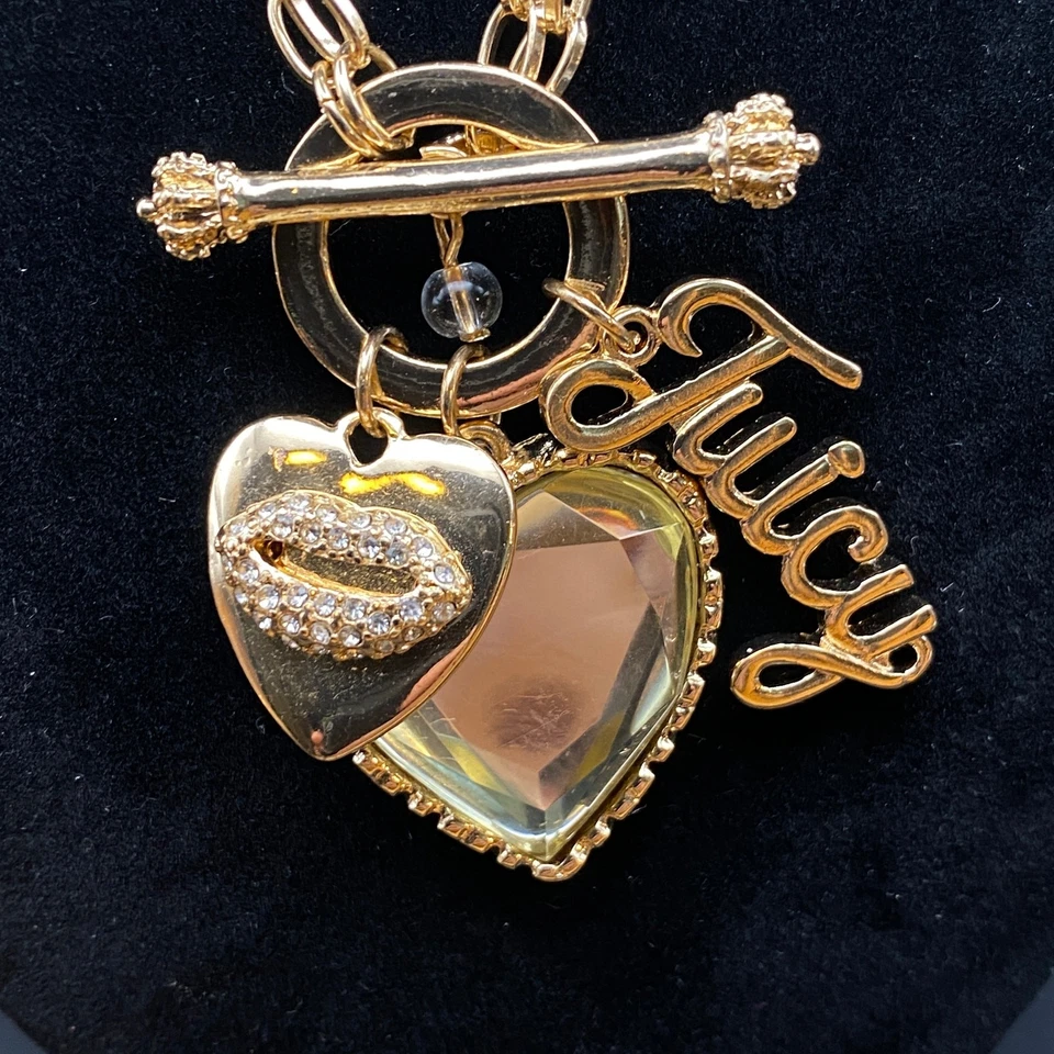 De Colección JUICY COUTURE Dije Collar Corazón Logo Cetro Boca Labios Cristales Palanca Foto 2 de 4