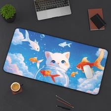 Kawaii Cat Desk Mat, Pastel Sky Mouse Pad, Anime Cat Desk Mat, Desk Mat Gift