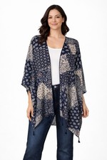 NWT Shyanne Women s Kimono Blue Tassels One Size Boho Cottagecore Patchwork