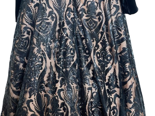 Abito vestito donna Mac Duggal taglia 22 nero velluto perline scollo a tuffo 67614 - Foto 10 di 14