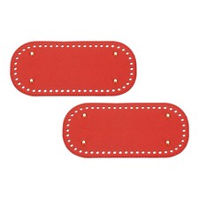 2Pcs 3.9"x8.7" Oval Leather Crochet Bag Bottom with Holes, Red