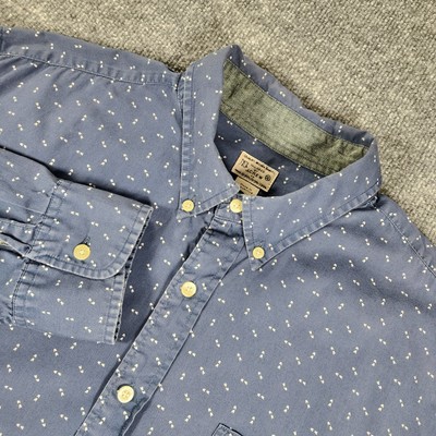 J. Crew Button Down Shirt Men s XL Blue 100% Cotton Arrow Print Casual Preppy