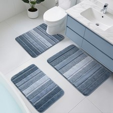 Kmson 3 Pcs Ombre Chenille Bathroom Rugs Set, Non-Slip Ultra Soft Washable Sh...