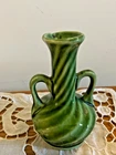 Vintage Shawnee USA 783 Pottery Small Swirl 2 Handle Green Vase 3.5” EUC