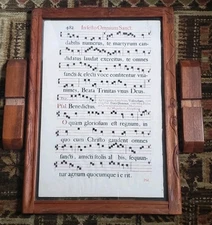 Antique Music Manuscript Page In Carved Wood Frame 17th Century