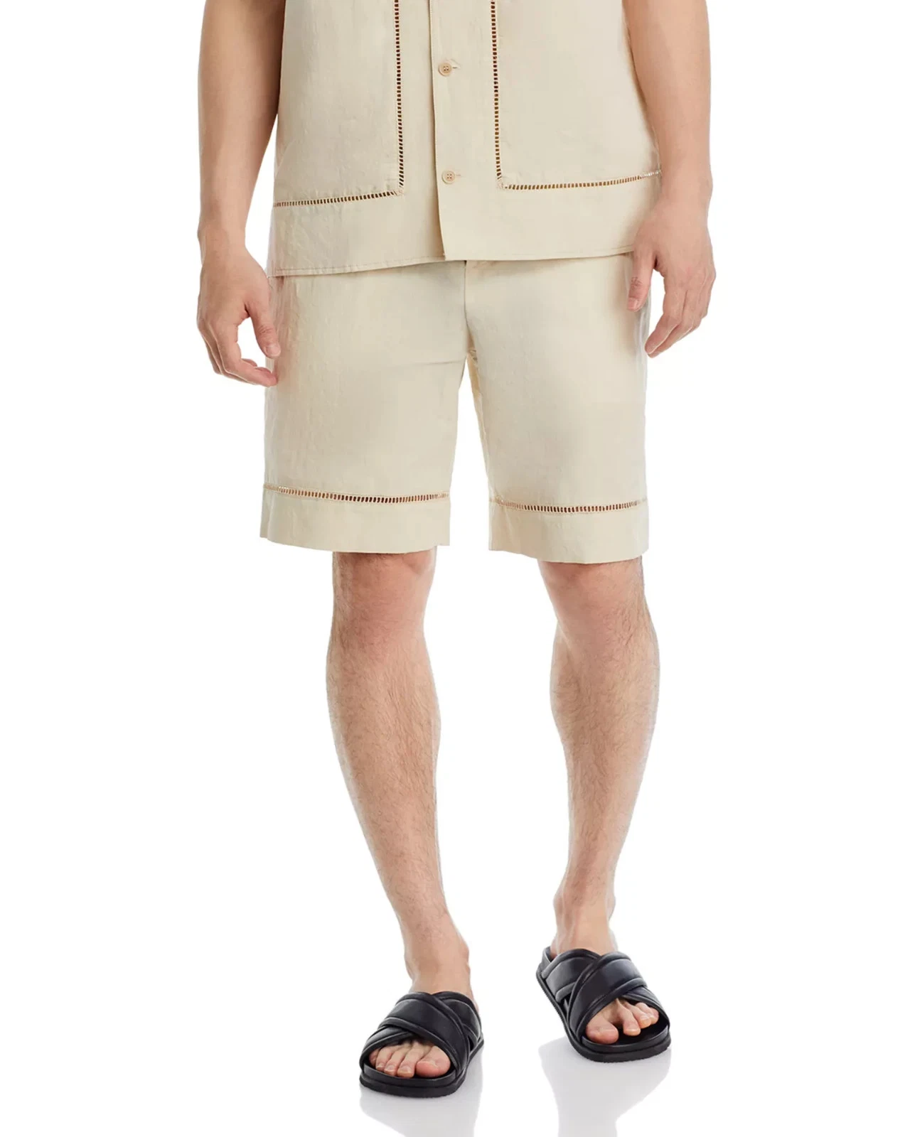 SIMKHAI Dean 9" Linen Blend Shorts Men's XL Dusty Oatmeal Zip Fly Button Closure