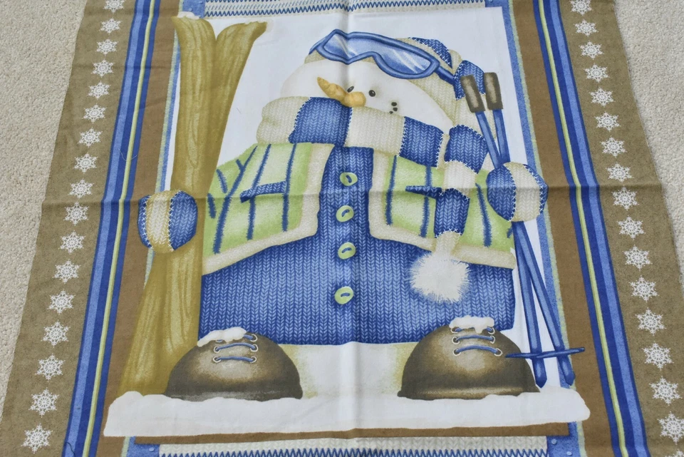 Panel de franela muñeco de nieve para esquí azul verde tostado 25" x 44", Henry Glass, P4010 Foto 3 de 4
